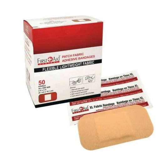 Fabric Adhesive Extra Large Patch Bandage, 2" x 4", 50/pack - First Aid Plus