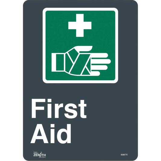 First Aid Sign, Vinyl Sticker, Bilingual, 14"x10" - First Aid Plus