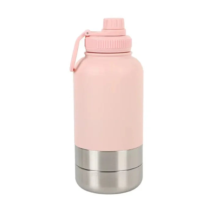 Travel Pet Water & Food Bottle, 3-in-1 Stainless Steel Portable Pet Feeder, 32 OZ