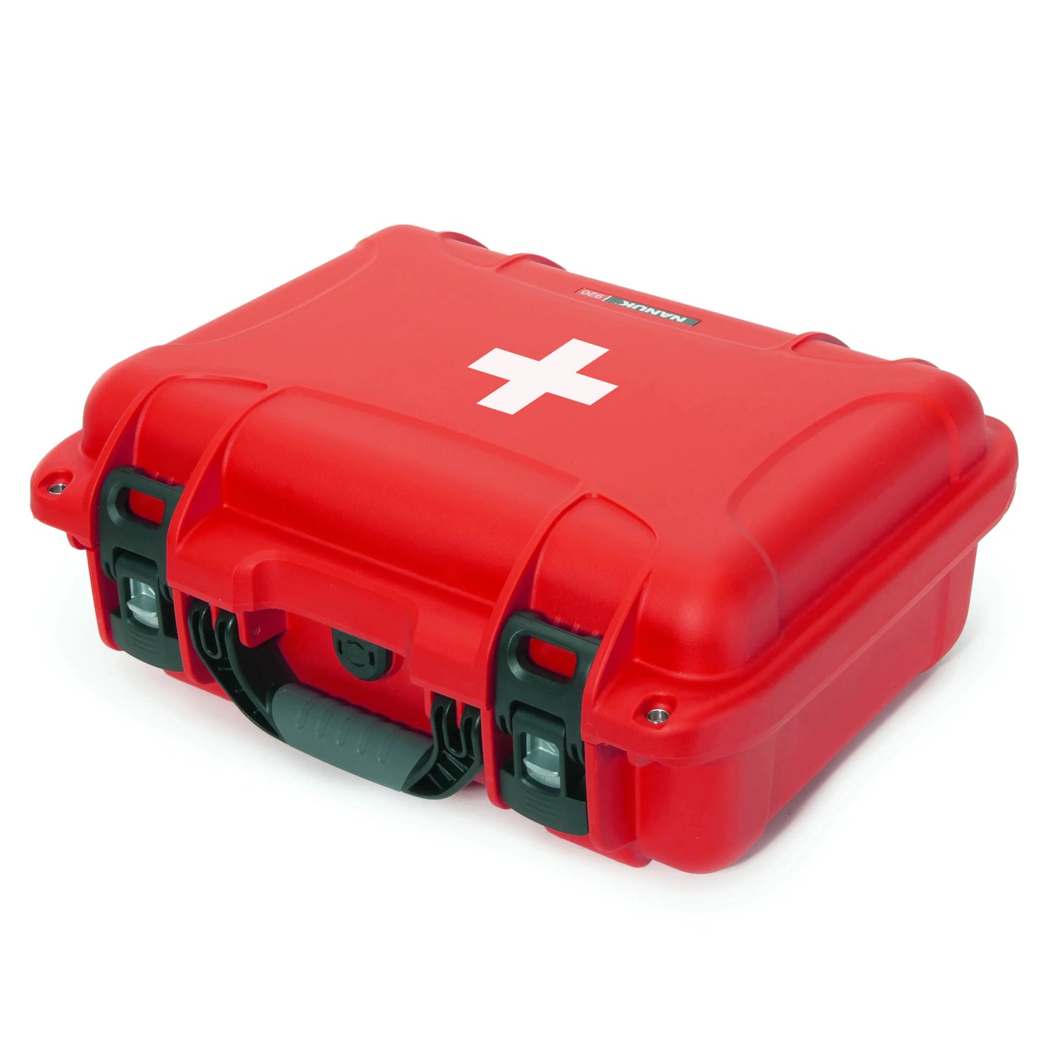Closed view of the Nanuk 920 case, A red storage case with a handle and lid, perfect for organizing and carrying items.