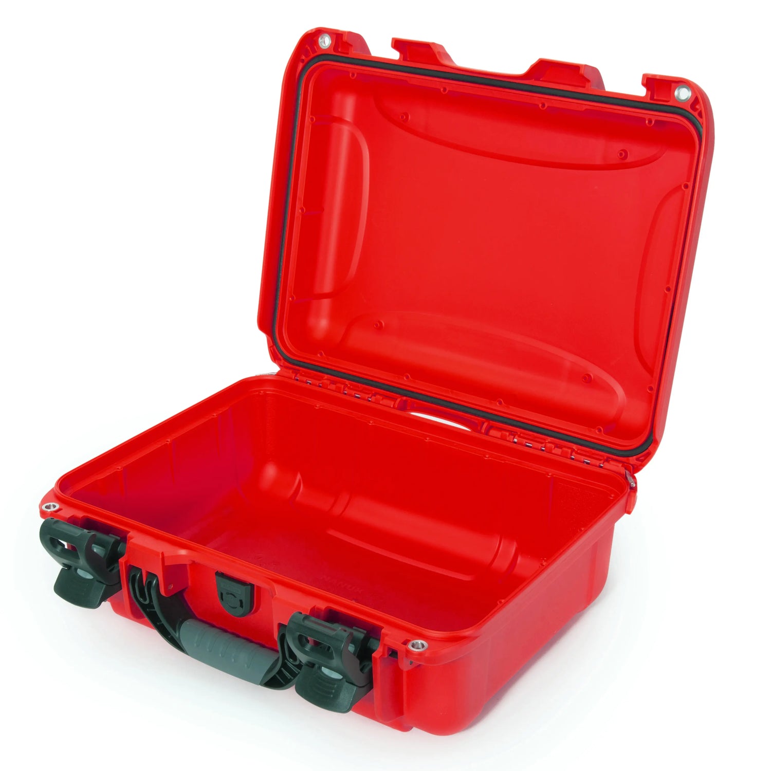 Open view of the Nanuk 920 case, A red storage case with a handle and lid, perfect for organizing and carrying items.