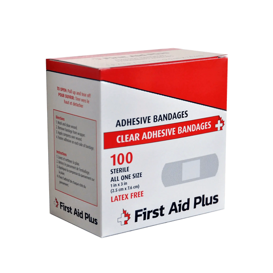 100/pack Plastic Adhesive Bandage, 3" x 1", Standard Strip - First Aid Plus
