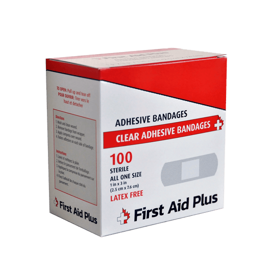 100/pack Plastic Adhesive Bandage, 3" x 1", Standard Strip - First Aid Plus 