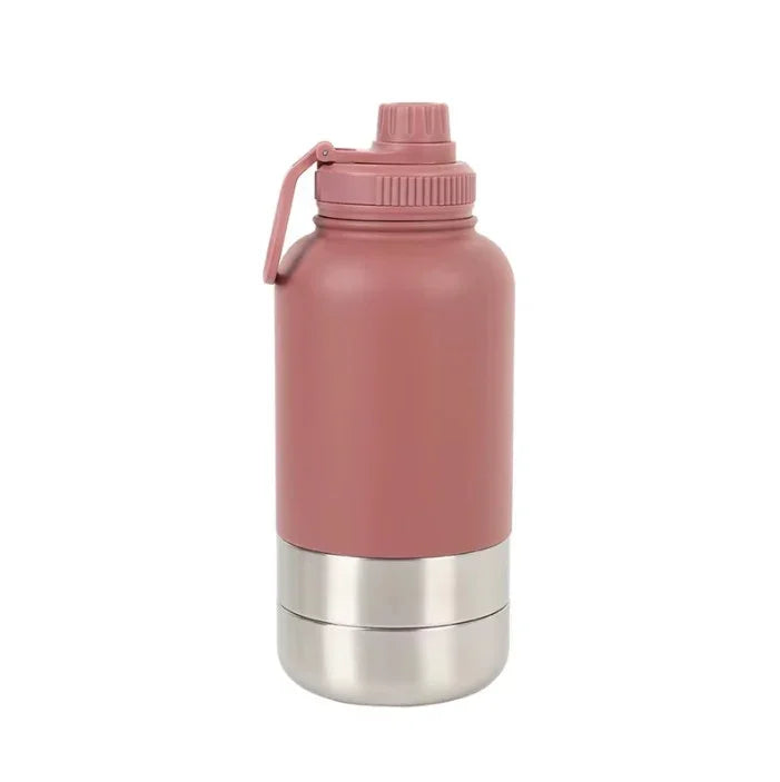 Travel Pet Water & Food Bottle, 3-in-1 Stainless Steel Portable Pet Feeder, 32 OZ