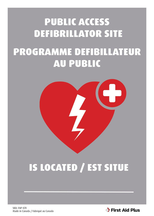 Public Access Defibrillator Site Sign, AED Location Sign, Plastic, Bilingual, 14"x10" - First Aid Plus