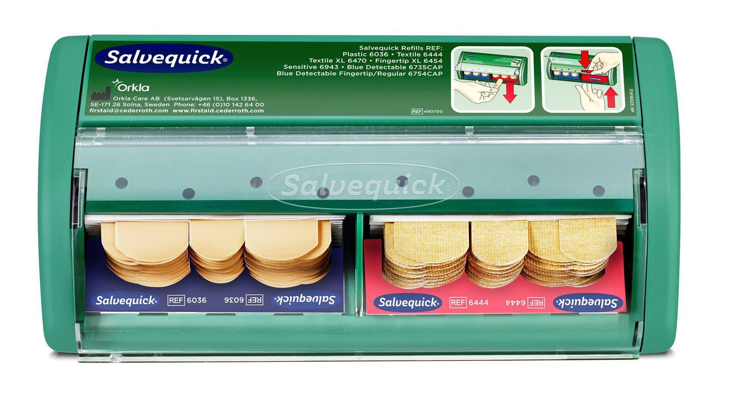 Salvequick Band-Aid Dispenser with Fabric and Plastic Bandages