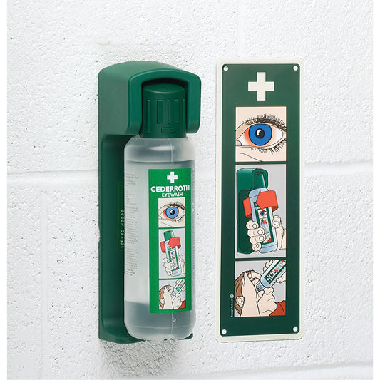 Cederroth eye wash bottle with instructions on a white background