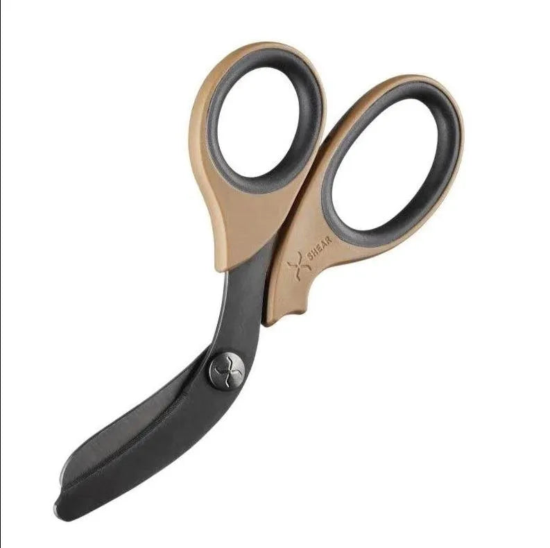 XShear 7.5-inch heavy-duty trauma shears with coyote brown handles and black titanium-coated blades for EMS and emergency responders