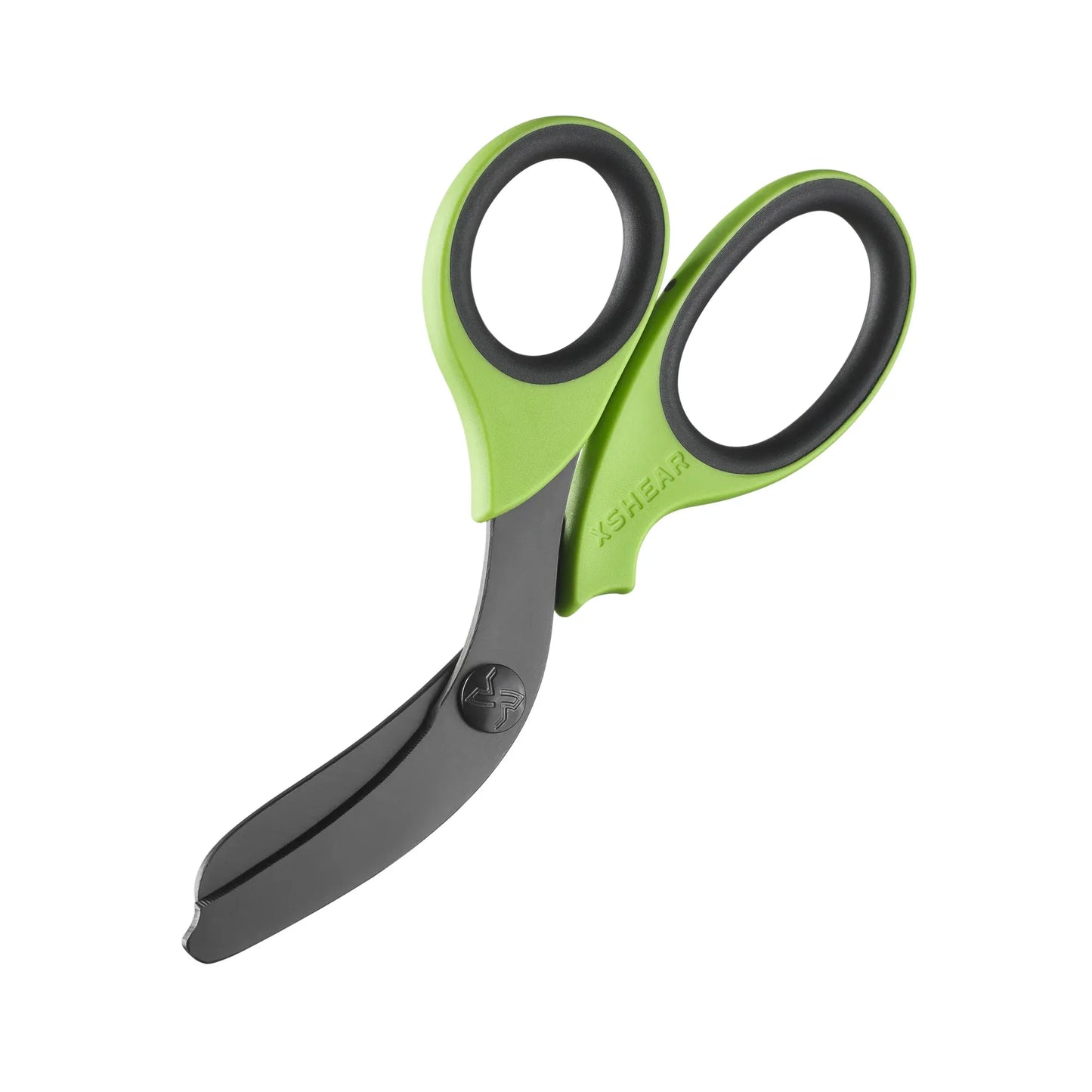 XShear 7.5-inch heavy-duty trauma shears with green handles and black titanium-coated blades for EMS and emergency responders