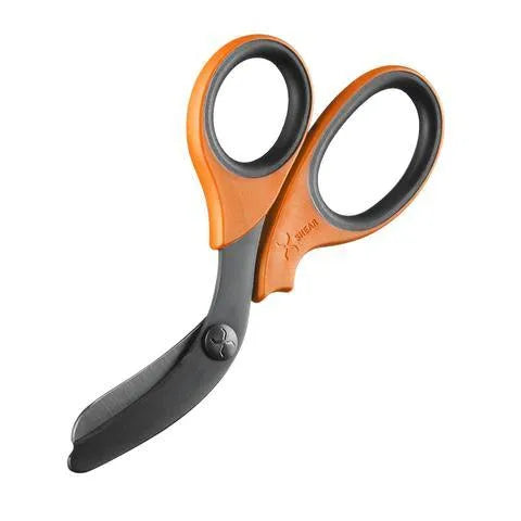 XShear 7.5-inch heavy-duty trauma shears with orange handles and black titanium-coated blades for emergency medical use