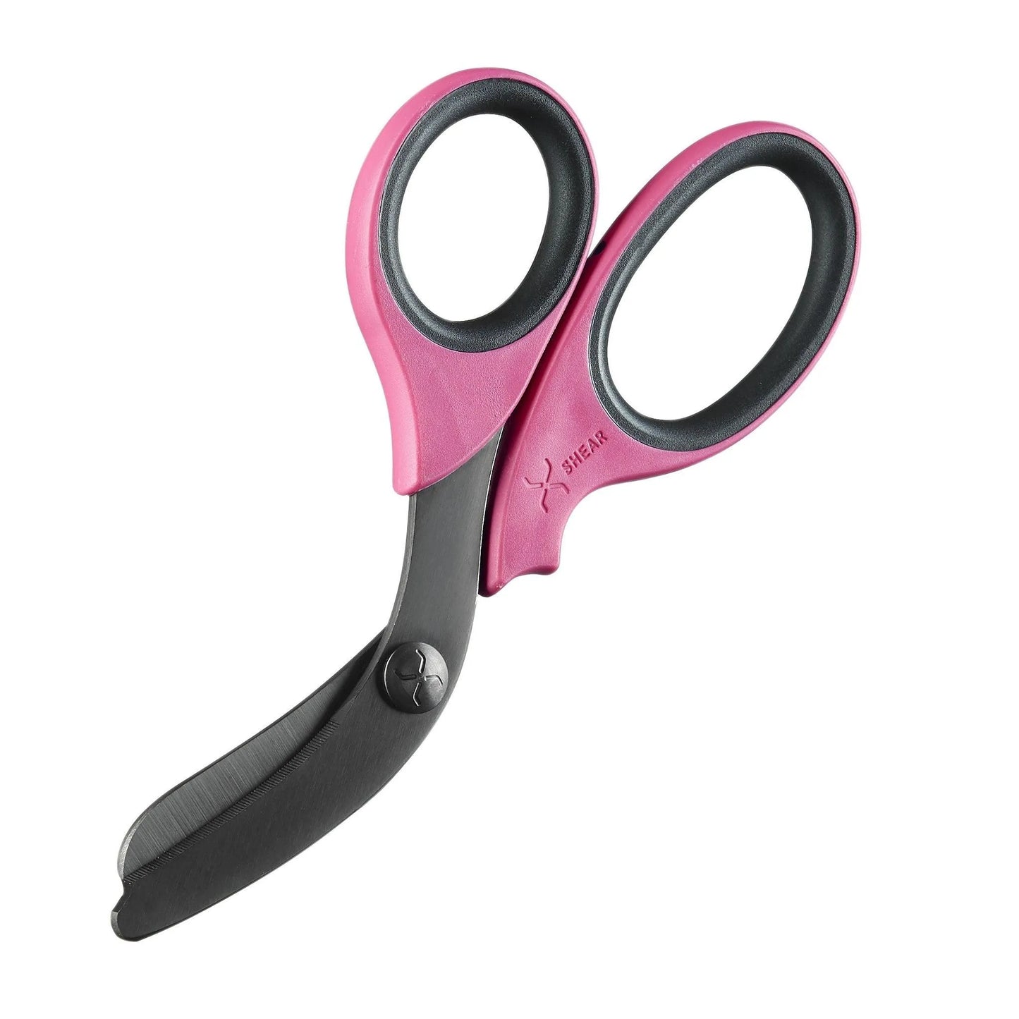 XShear 7.5-inch heavy-duty trauma shears with pink handles and black titanium-coated blades used in first aid and EMS