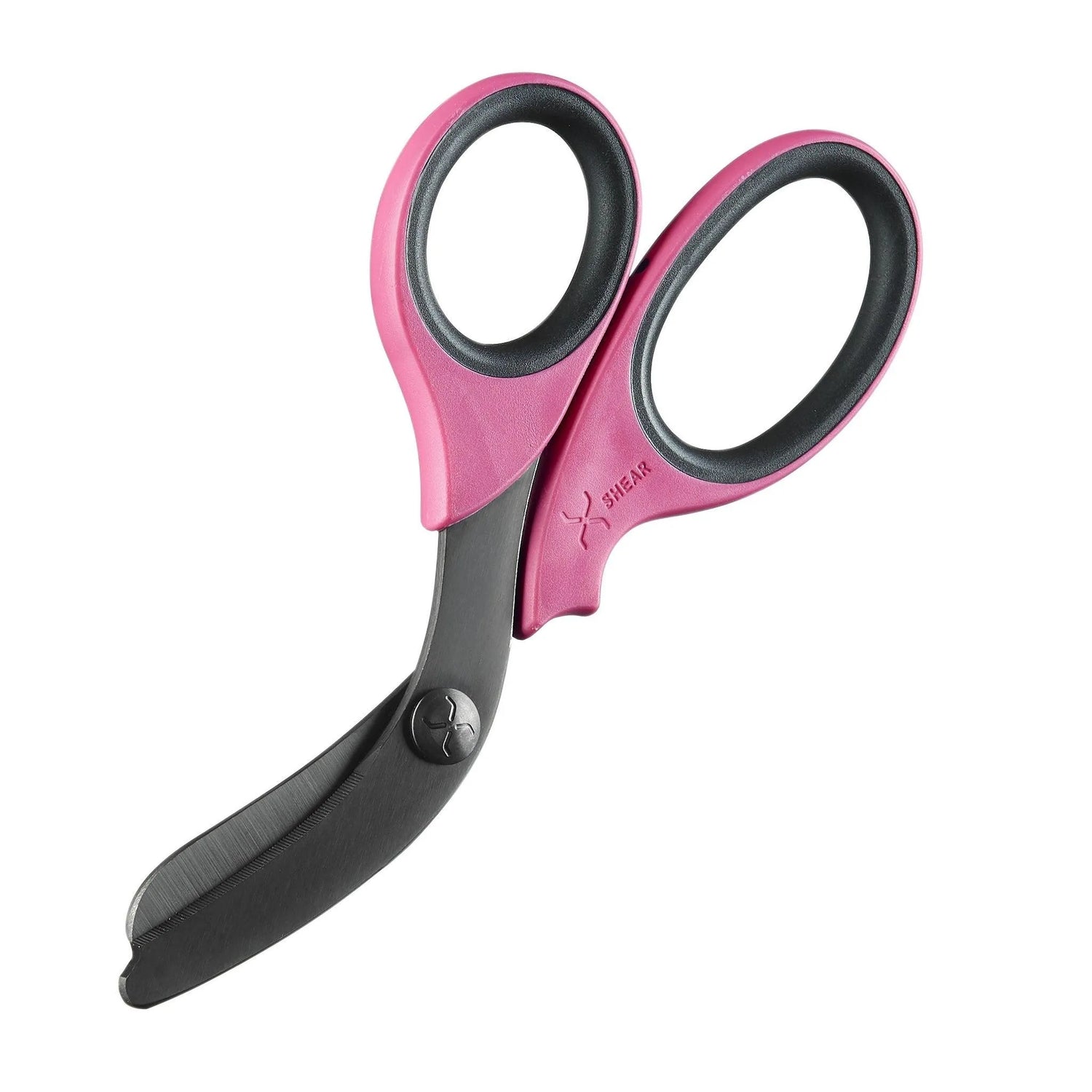 XShear 7.5-inch heavy-duty trauma shears with pink handles and black titanium-coated blades used in first aid and EMS
