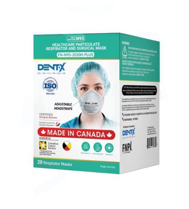 Dent-X FN-N95-2020H PLUS Cup Style, with Adjustable Headstraps, Respirator Masks (20/box) (FN stands for First Nations) - FirstAidPlus