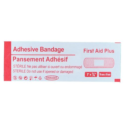 Plastic Adhesive Bandage, 3" x 3/4", Standard Strip - First Aid Plus